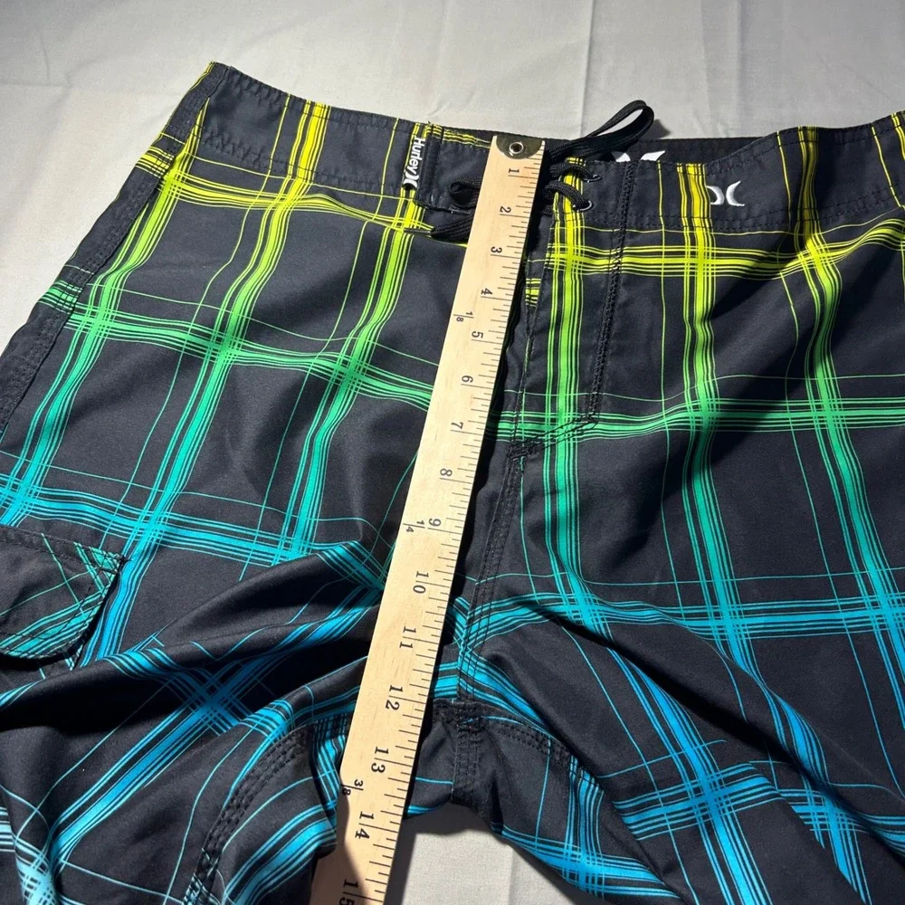 Hurley Board Shorts MB04PRG Mens 32 Black Neon Plaid Recycled Surf Beachwear